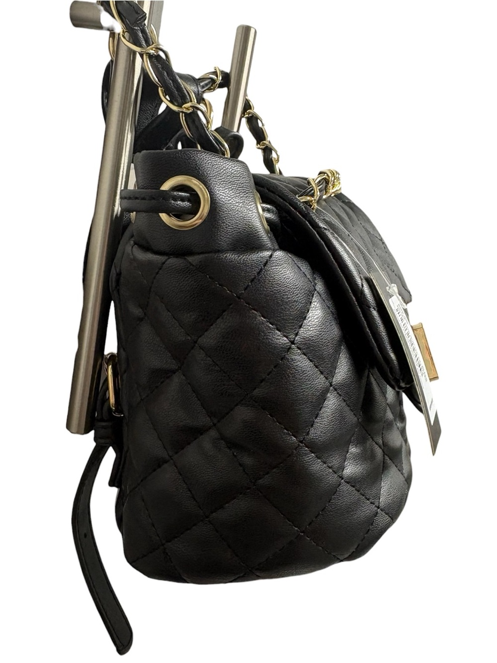 Badgley Mischka Black Quilted Micro Mini Backpack Purse Adjustable Straps - Picture 6 of 9